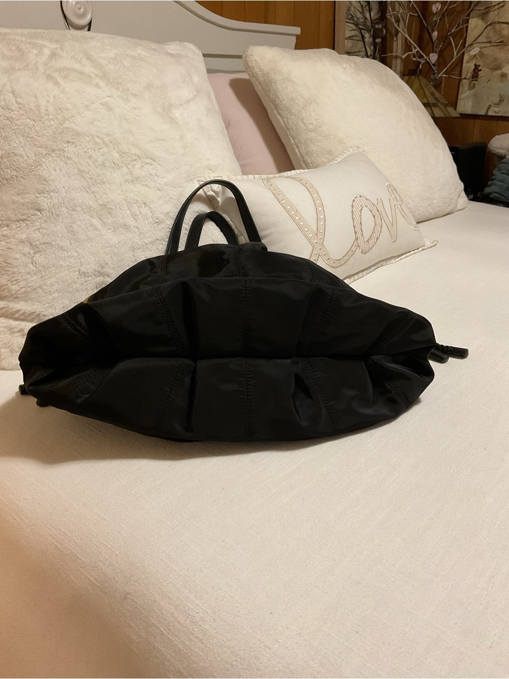 See By Chloe Flo- Black Nylon Shoulder Bag with Gold Ring Charm - Picture 3 of 13
